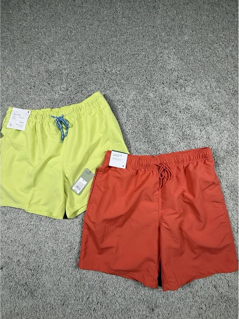 NWT 2 Pairs Goodfellow Men’s Swim Trunks Size Medium Coral and Green